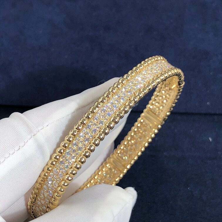 Van Cleef Arpels 18k Yellow Gold 3 Row Perlee Diamonds Bracelet