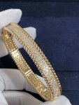 Van Cleef Arpels 18k Yellow Gold 3 Row Perlee Diamonds Bracelet