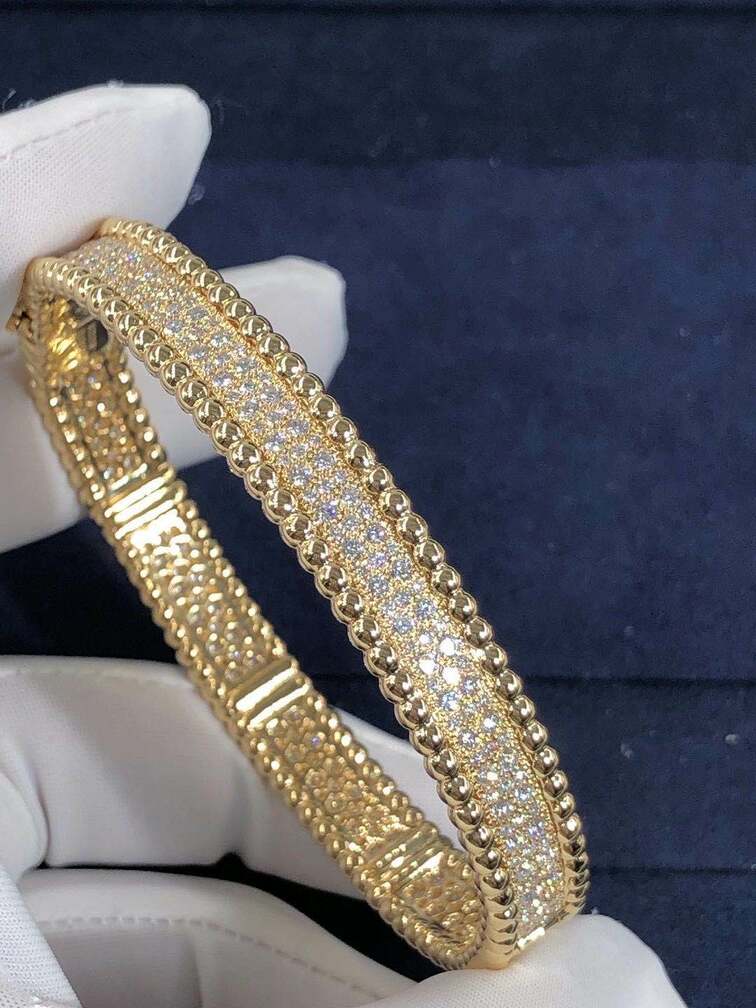 Van Cleef Arpels 18k Yellow Gold 3 Row Perlee Diamonds Bracelet