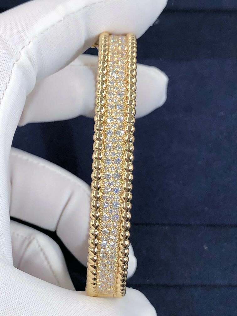 Van Cleef Arpels 18k Yellow Gold 3 Row Perlee Diamonds Bracelet