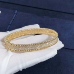 Van Cleef Arpels 18k Yellow Gold 3 Row Perlee Diamonds Bracelet
