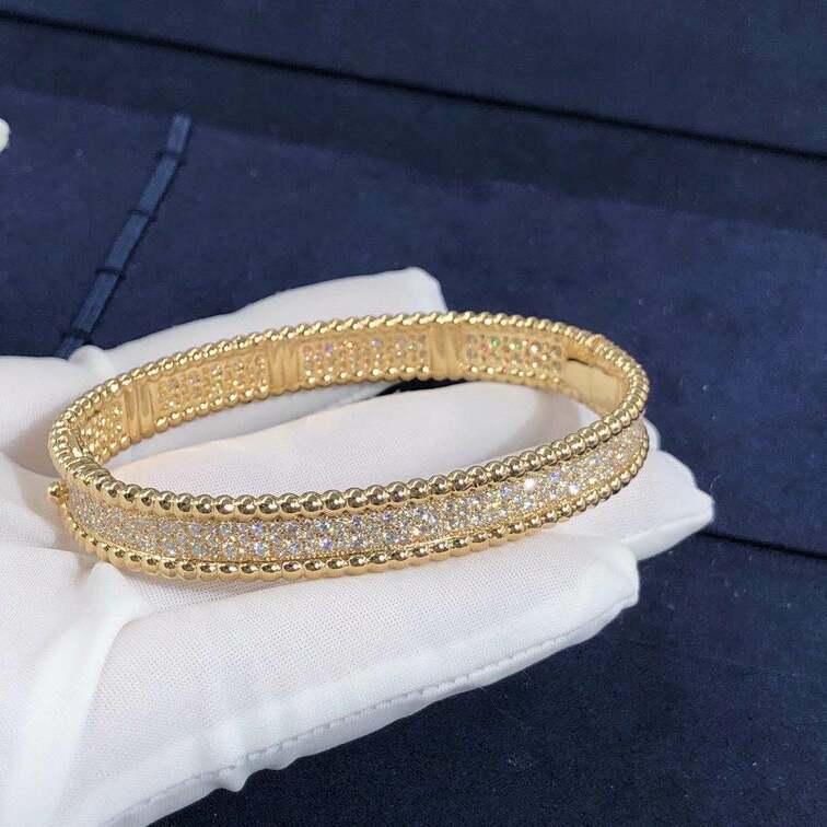 Van Cleef Arpels 18k Yellow Gold 3 Row Perlee Diamonds Bracelet