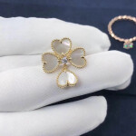 Van Cleef Arpels 18k Yellow Gold Diamond And Mother Of Pearl Sweet Alhambra Effeuillage Ring