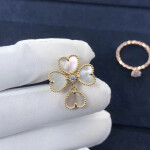 Van Cleef Arpels 18k Yellow Gold Diamond And Mother Of Pearl Sweet Alhambra Effeuillage Ring