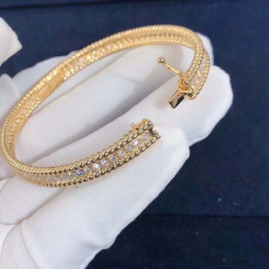 Van Cleef Arpels 18k Yellow Gold Small Model 1 Rows Perlee Diamonds Bracelet