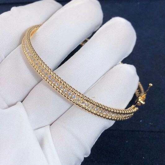 Van Cleef Arpels 18k Yellow Gold Small Model 1 Rows Perlee Diamonds Bracelet