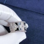 Van Cleef Arpels Perlee Clovers Ring Small Model 18k White Gold Diamond