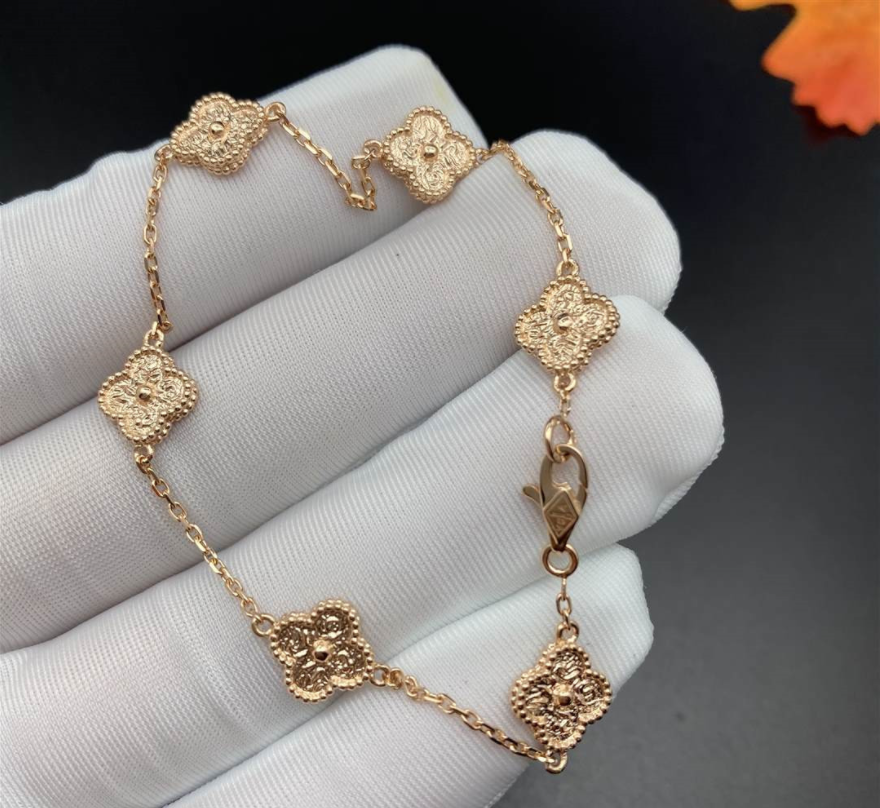 Van Cleef Arpels Sweet Alhambra 18k Rose Gold Bracelet 6 Motifs