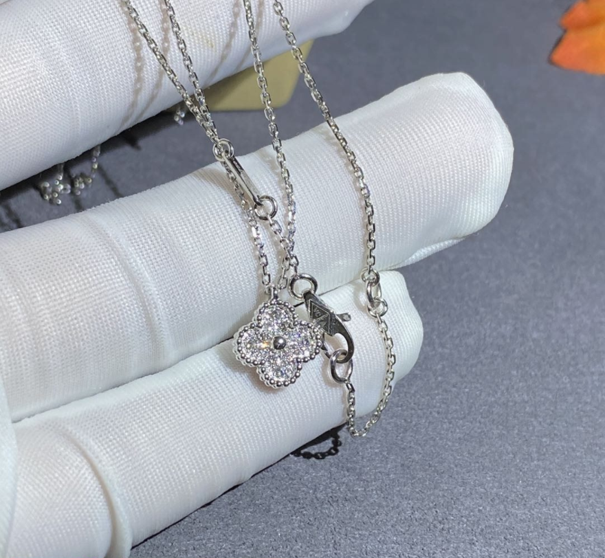 Van Cleef Arpels Sweet Alhambra Pendant 18k White Gold With Pave Diamonds 9mm