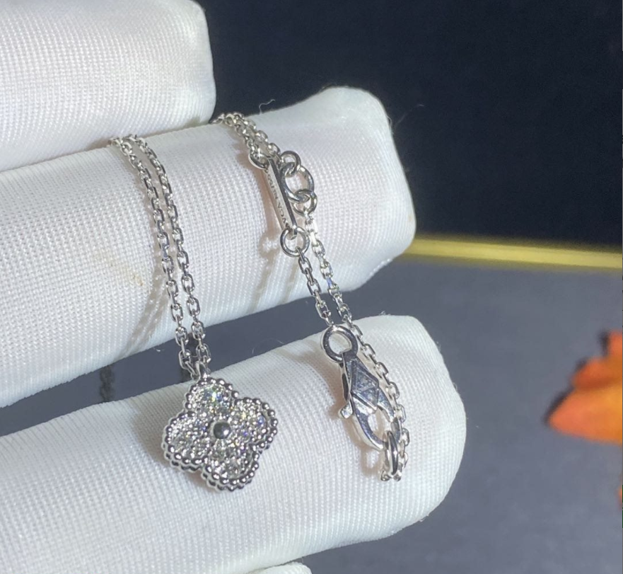 Van Cleef Arpels Sweet Alhambra Pendant 18k White Gold With Pave Diamonds 9mm