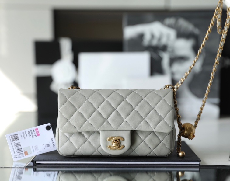 Chanel Flat Goatskin Gray Ball Chain Ss2022