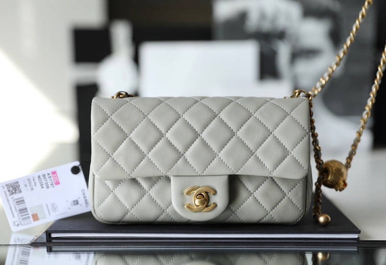 Chanel Flat Goatskin Gray Ball Chain Ss2022