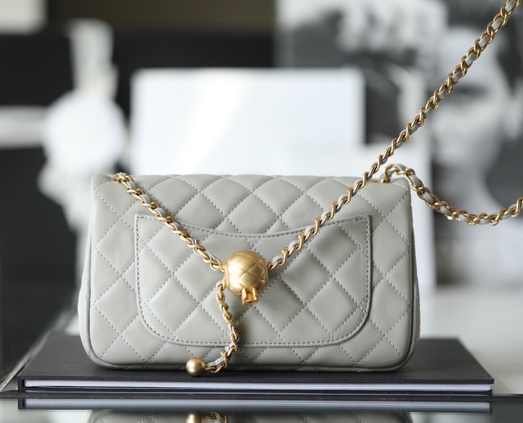 Chanel Flat Goatskin Gray Ball Chain Ss2022