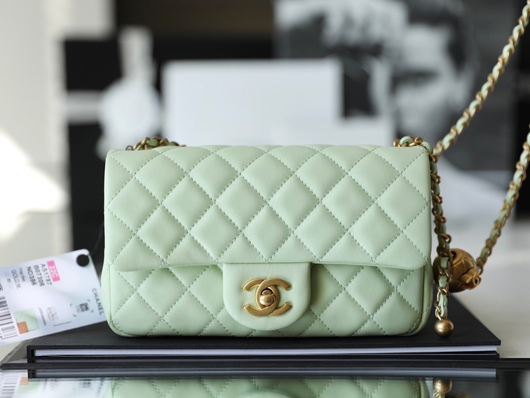 Chanel Flat Goatskin Green Ball Chain Ss2022