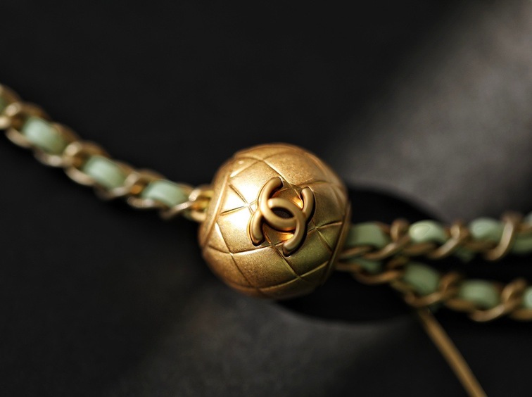 Chanel Flat Goatskin Green Ball Chain Ss2022