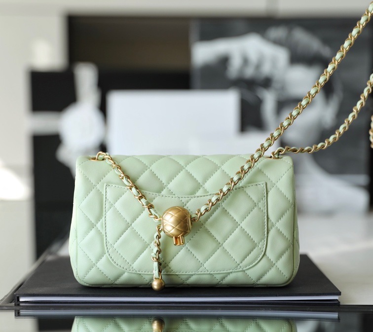 Chanel Flat Goatskin Green Ball Chain Ss2022