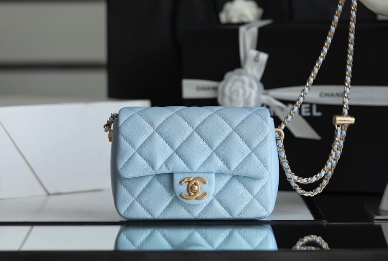 Chanel Mini Flat Caviar Blue Ss2022
