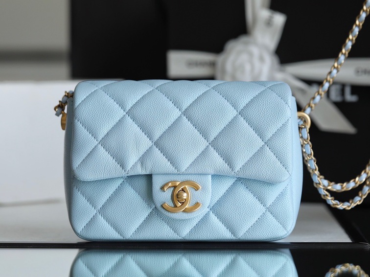 Chanel Mini Flat Caviar Blue Ss2022