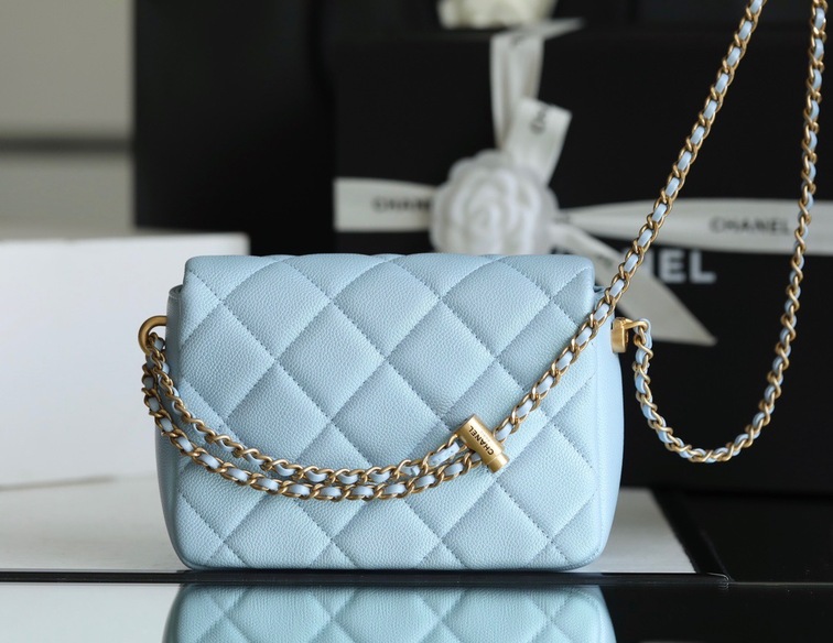 Chanel Mini Flat Caviar Blue Ss2022