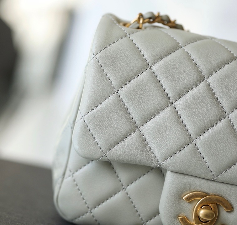 Chanel Mini Flat Goatskin Gray Ball Chain Ss2022