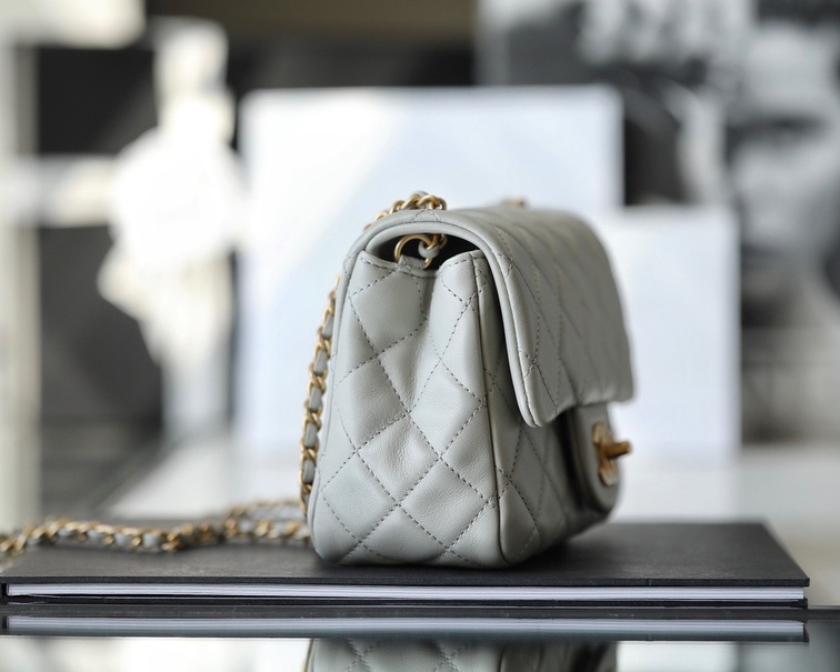 Chanel Mini Flat Goatskin Gray Ball Chain Ss2022