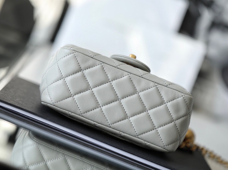 Chanel Mini Flat Goatskin Gray Ball Chain Ss2022