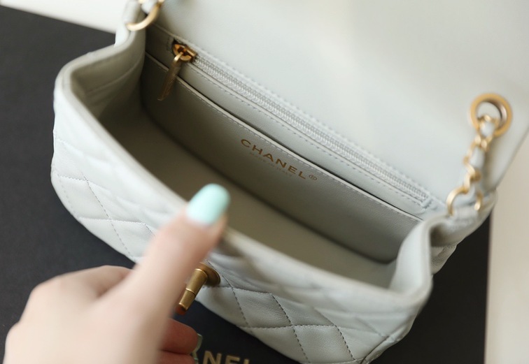 Chanel Mini Flat Goatskin Gray Ball Chain Ss2022