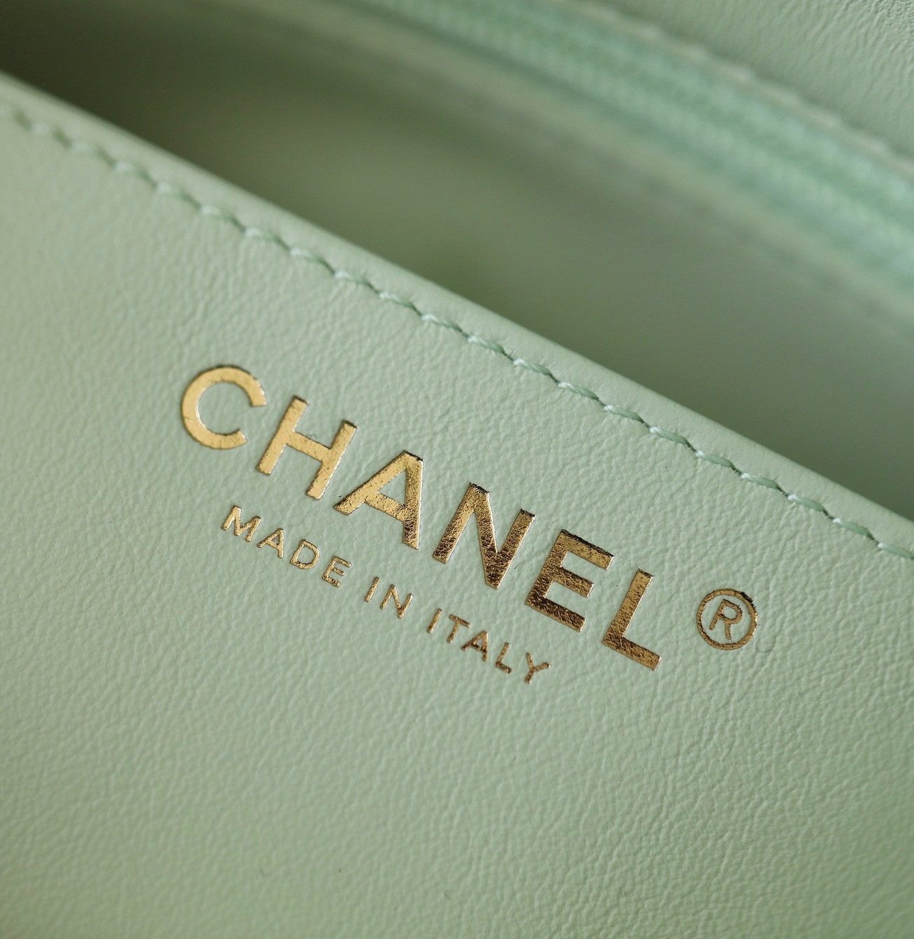 Chanel Mini Flat Goatskin Green Ball Chain Ss2022
