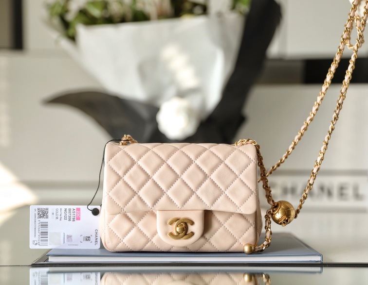 Chanel Mini Flat Goatskin Pink Ball Chain Ss2022