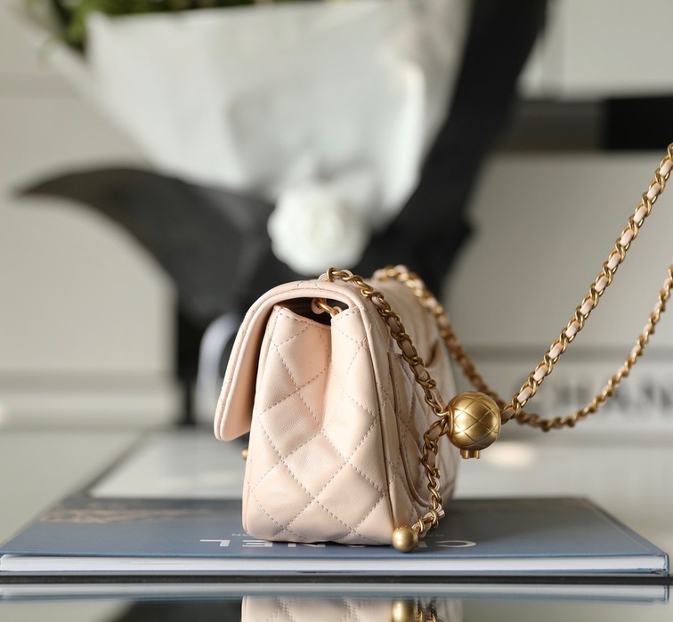 Chanel Mini Flat Goatskin Pink Ball Chain Ss2022