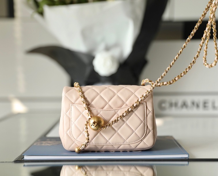 Chanel Mini Flat Goatskin Pink Ball Chain Ss2022