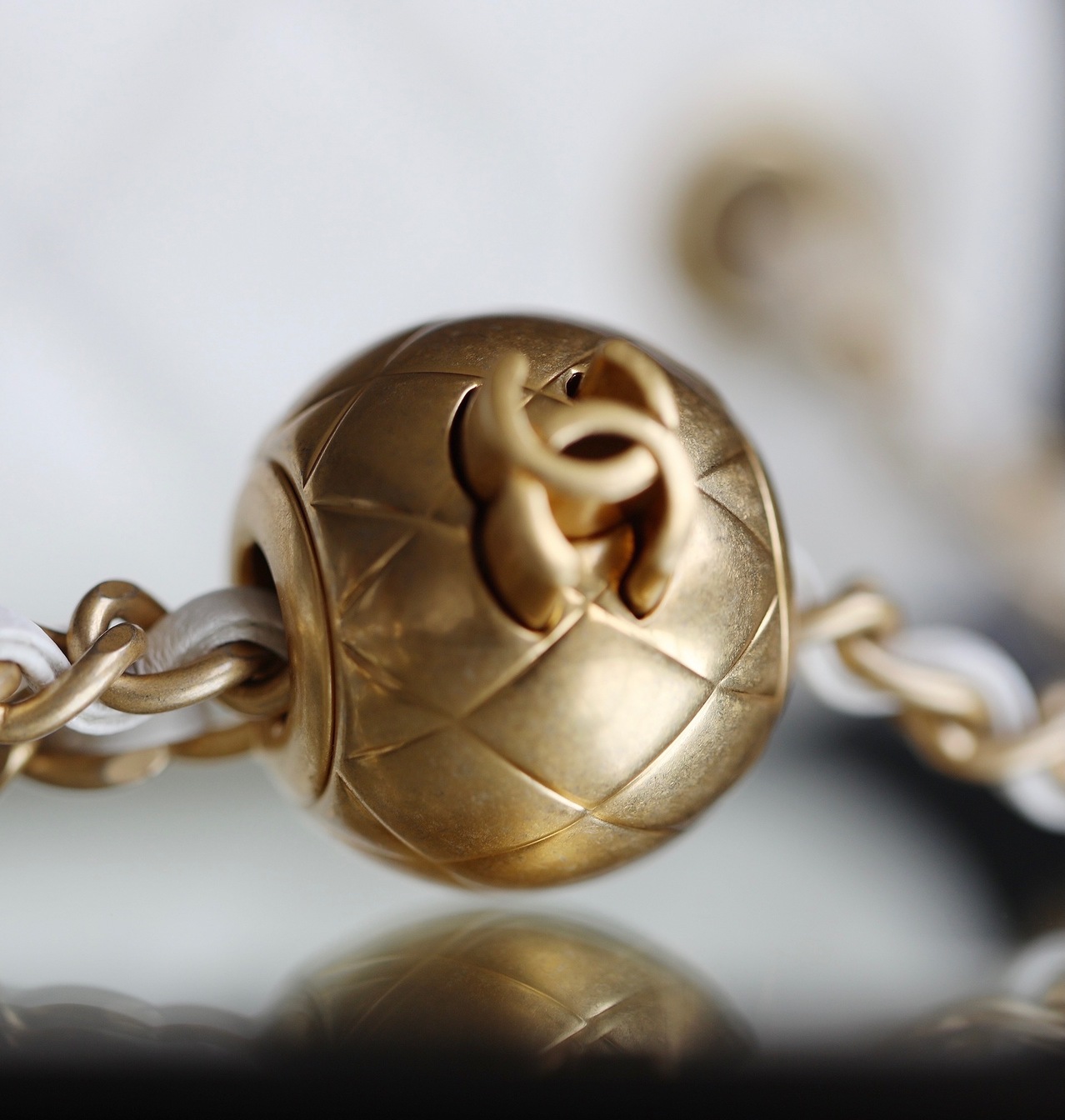 Chanel Mini Flat Goatskin White Ball Chain Ss2022