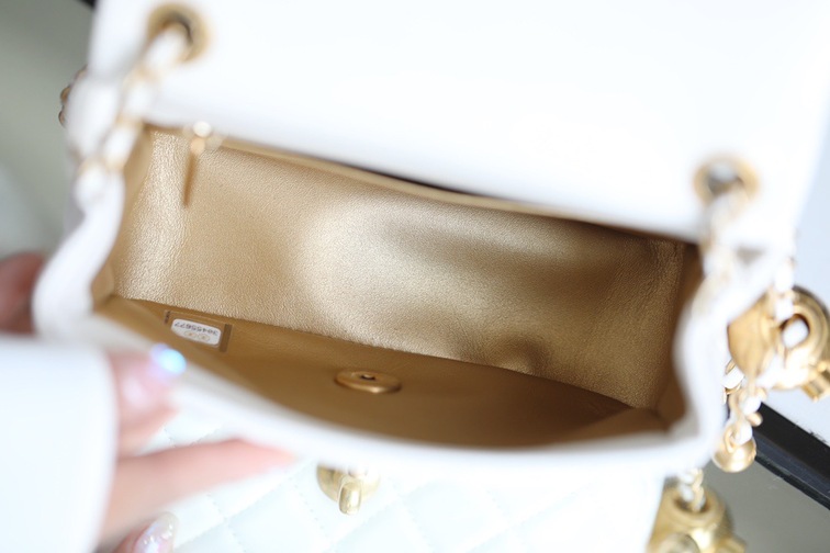 Chanel Mini Flat Goatskin White Ball Chain Ss2022
