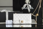 Chanel Mini Flat Goatskin White Ball Chain Ss2022