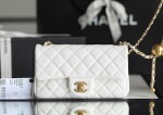 Chanel Mini Flat Goatskin White Ball Chain Ss2022