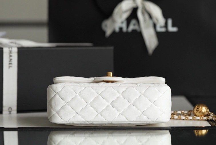 Chanel Mini Flat Goatskin White Ball Chain Ss2022