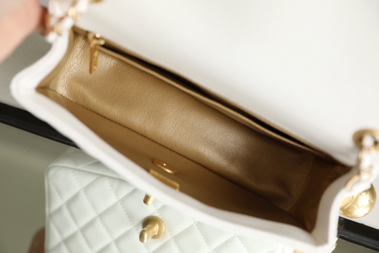 Chanel Mini Flat Goatskin White Ball Chain Ss2022