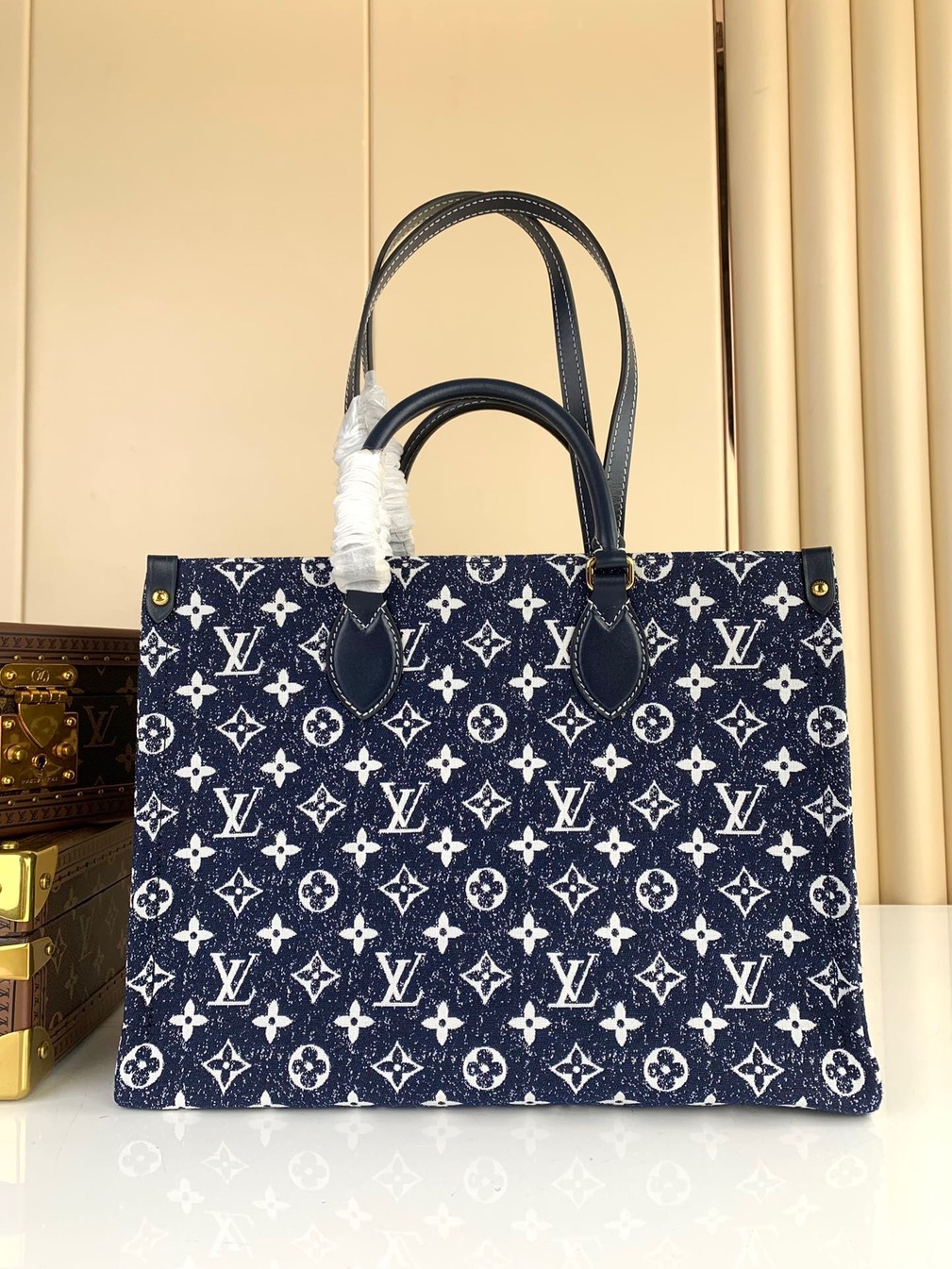 Lv On The Go Denim Mono 35 Bag