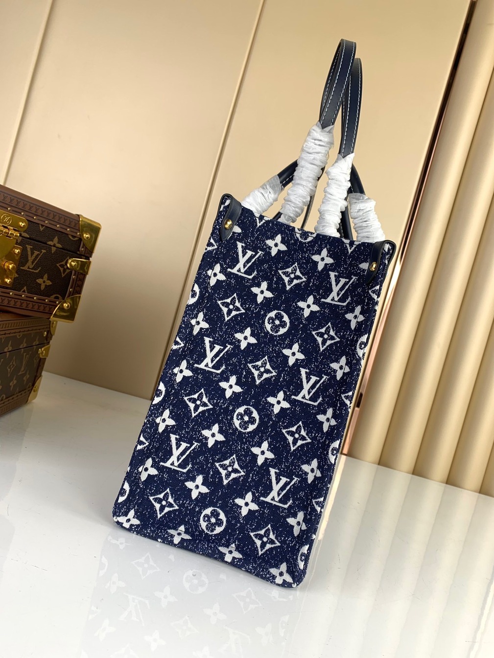 Lv On The Go Denim Mono 35 Bag