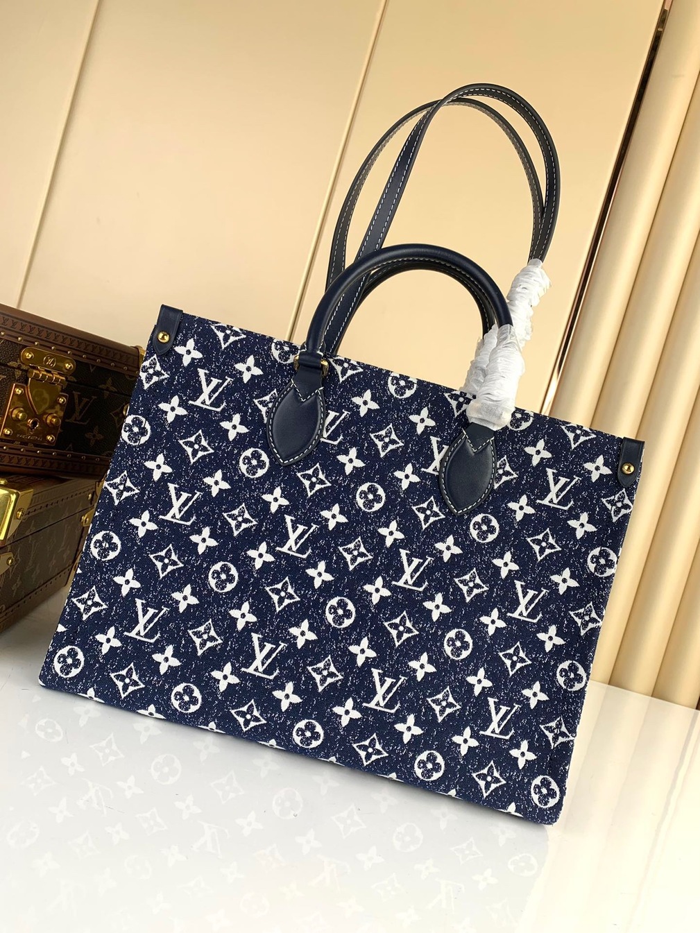 Lv On The Go Denim Mono 35 Bag