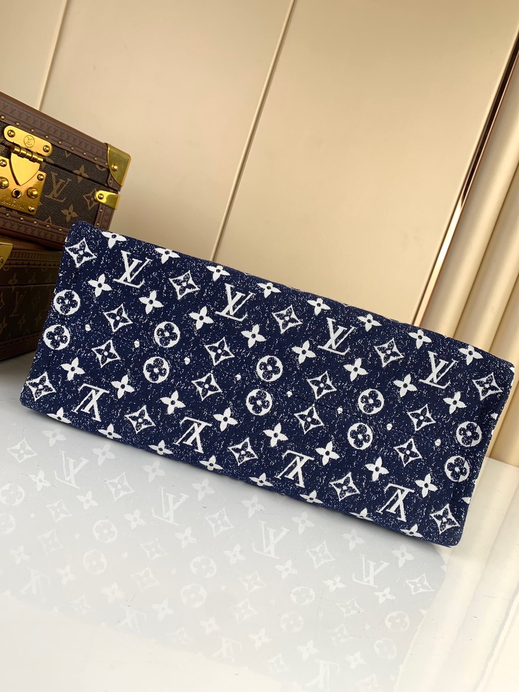 Lv On The Go Denim Mono 35 Bag