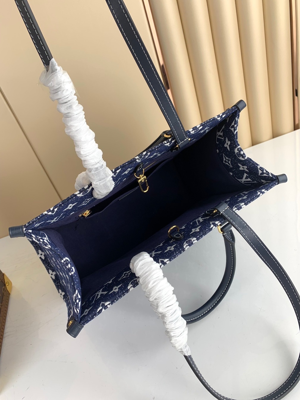 Lv On The Go Denim Mono 35 Bag