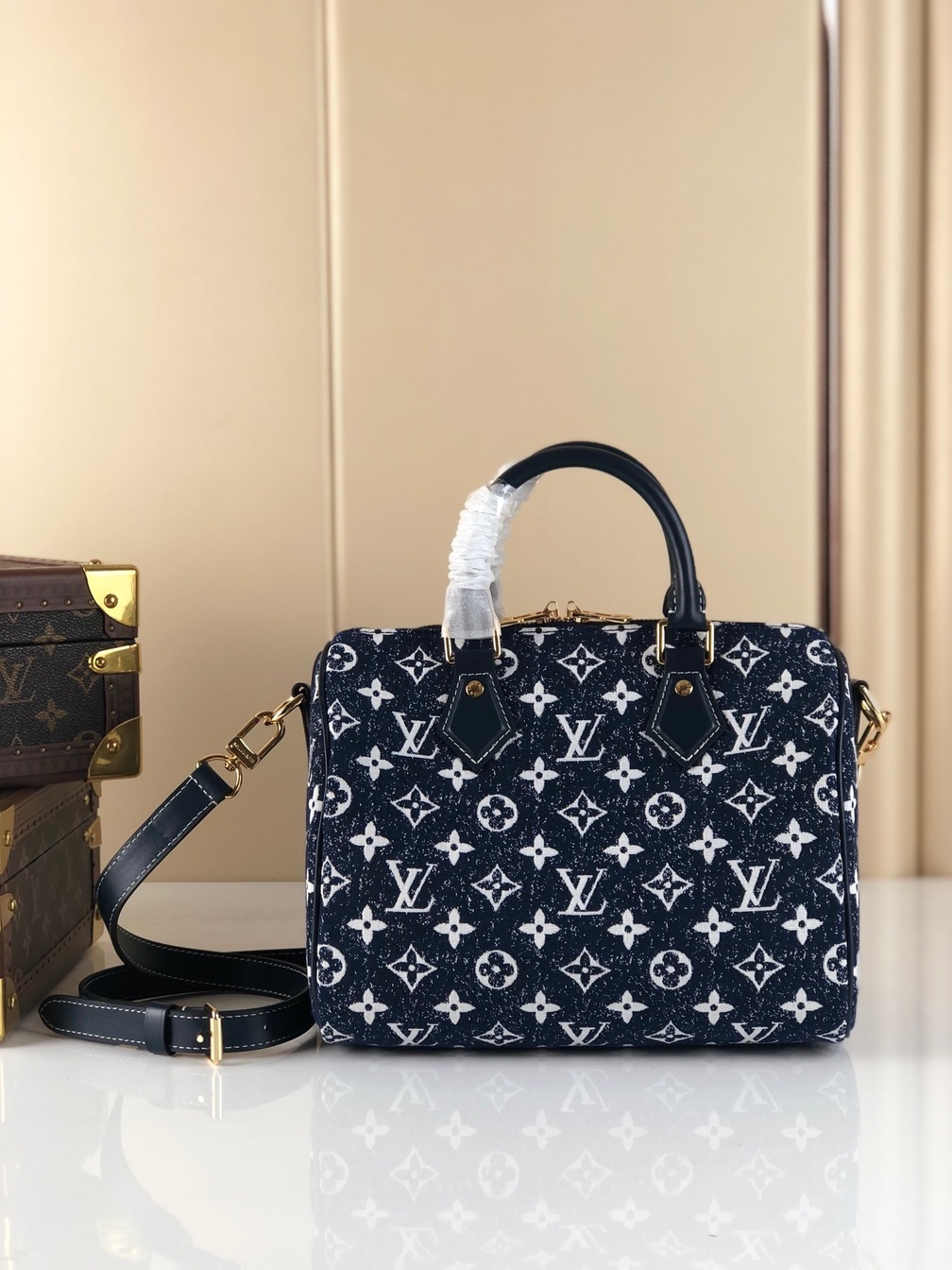 Lv Speedy Bandouliere 25 Mono Denim Bag