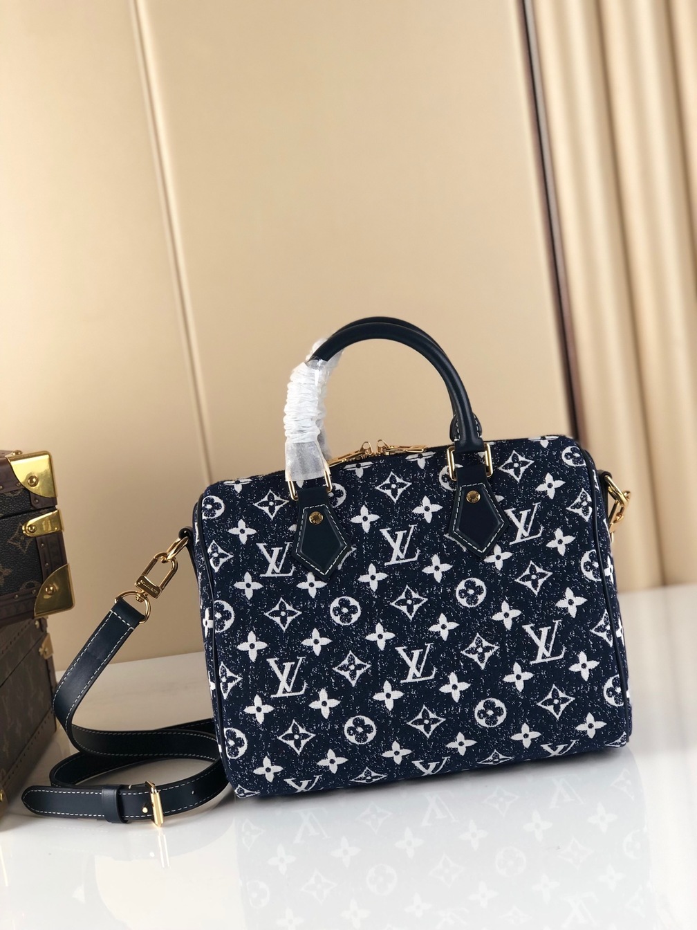 Lv Speedy Bandouliere 25 Mono Denim Bag
