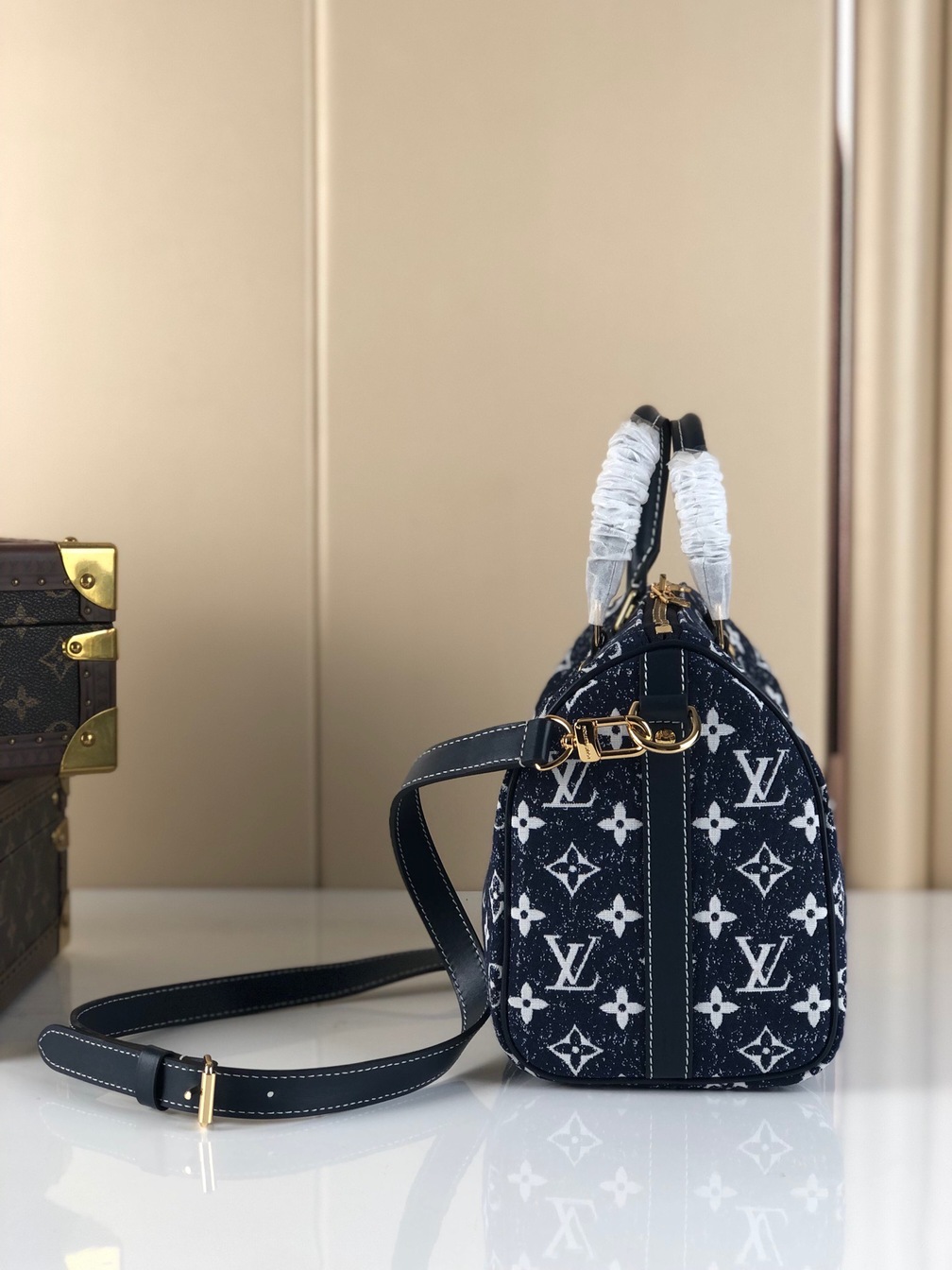 Lv Speedy Bandouliere 25 Mono Denim Bag