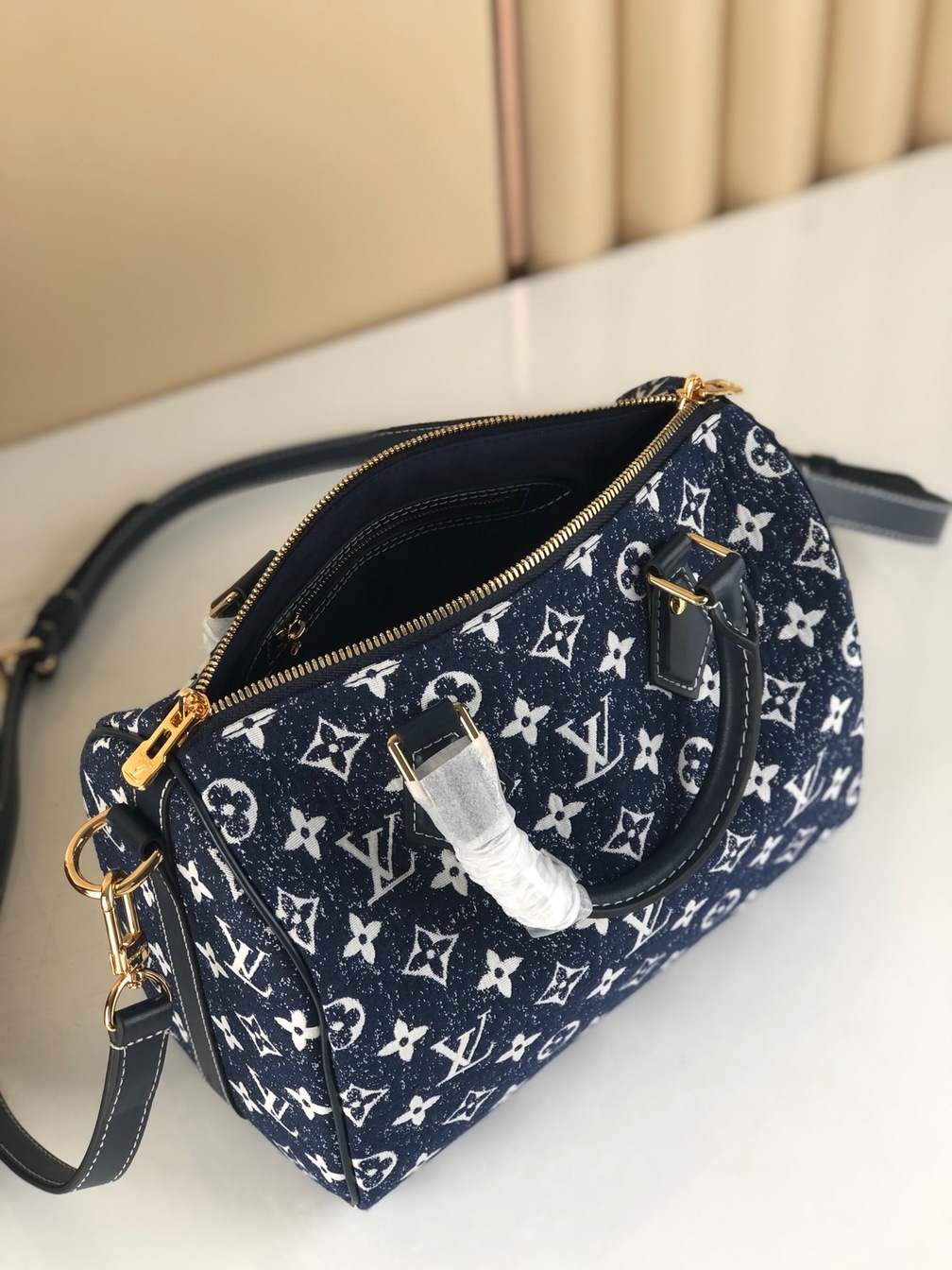 Lv Speedy Bandouliere 25 Mono Denim Bag