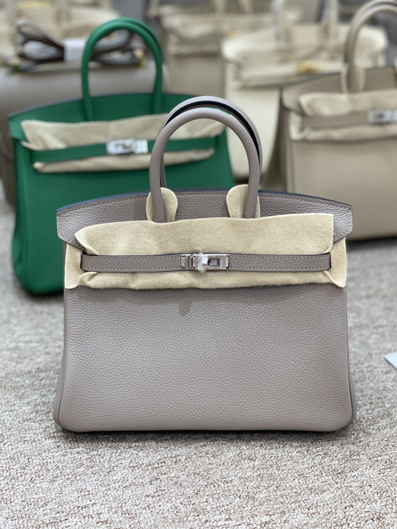 Hermes Birkin Dark Gray 25 Sliver Chain