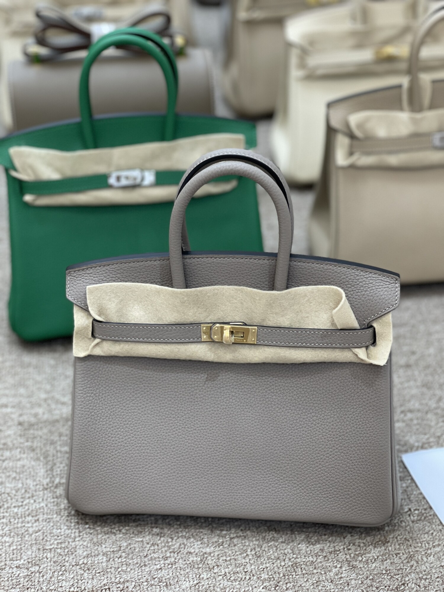 Hermes Birkin Dark Gray 25 Yellow Chain