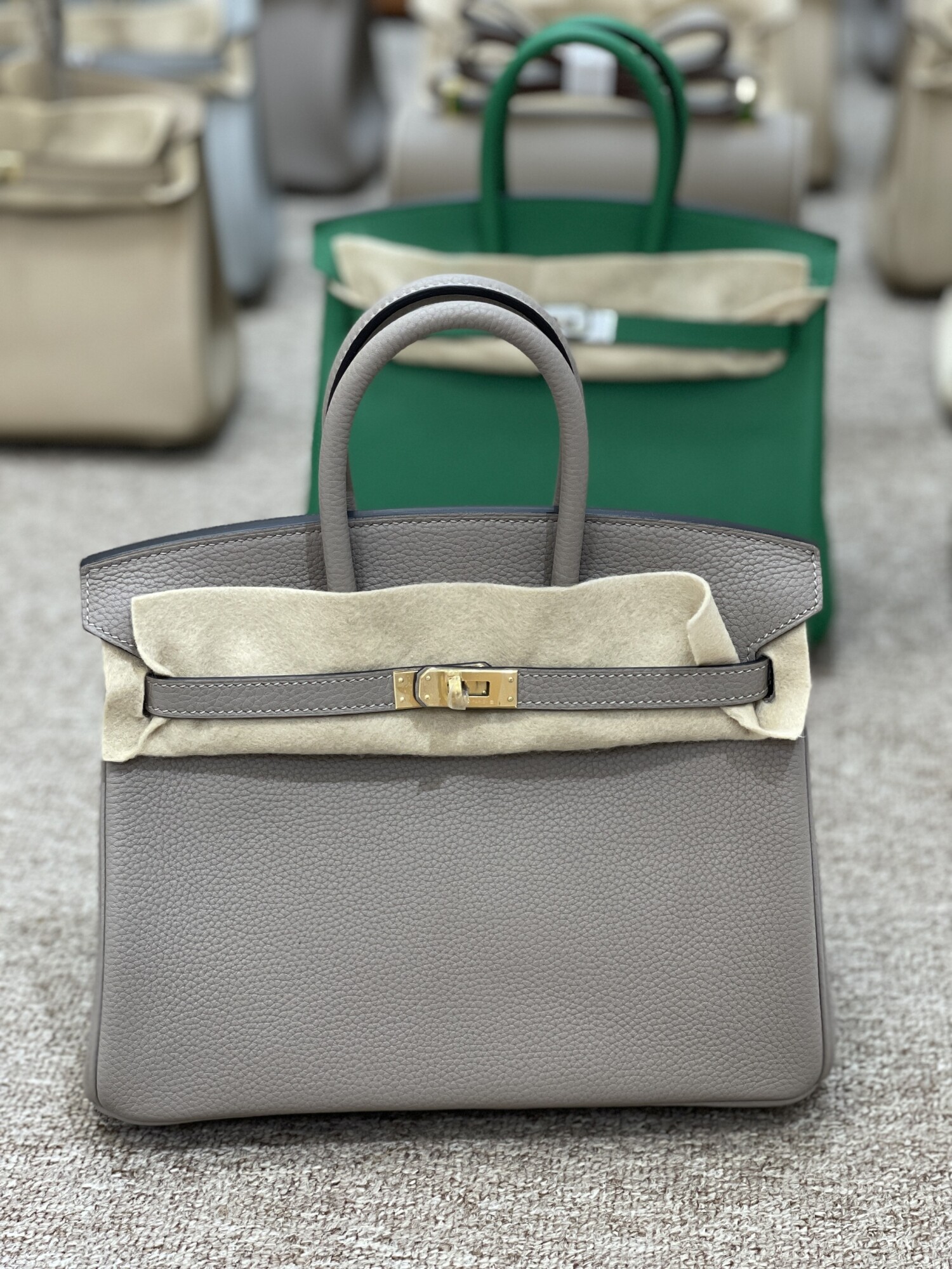 Hermes Birkin Dark Gray 25 Yellow Chain