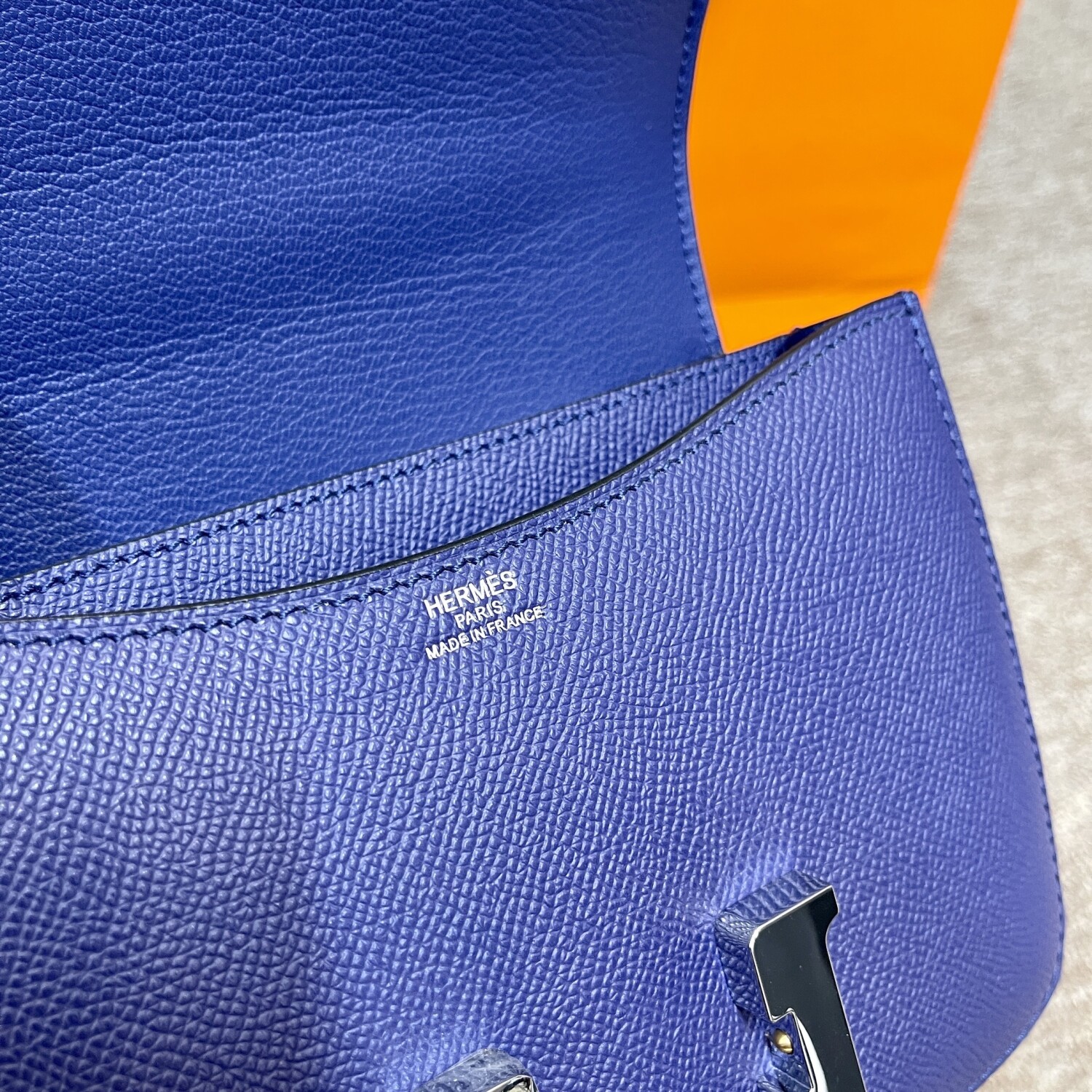 Hermes Constance 19 Navy Blue Yellow Chain